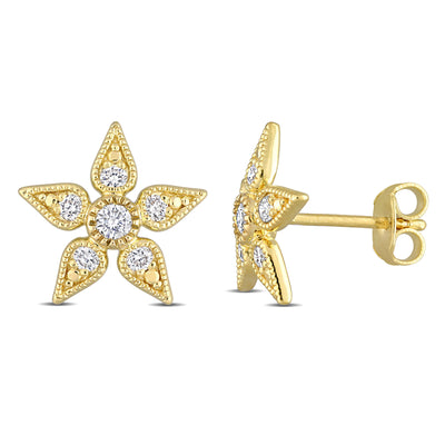 Floral Stud Earrings in Yellow Gold Plated Silver (0.33 CT. TW.)