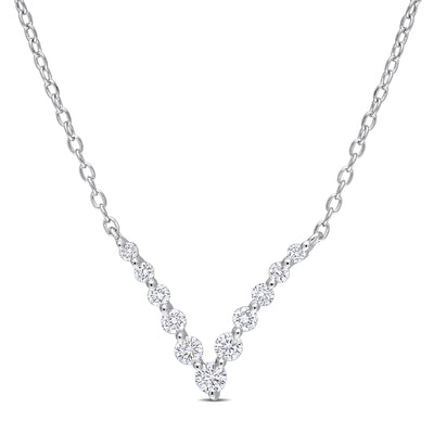 Graduated V Necklace in Platinum Silver (0.33 CT TW)