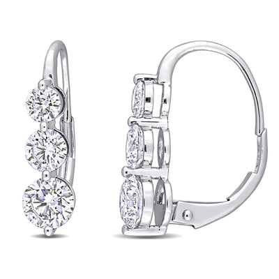 Three-Stone Leverback Earrings in White Gold (1.7 CT TW)