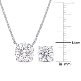 4 CT DEW  Created Moissanite Solitaire Necklace and Stud Earrings Set in Sterling Silver