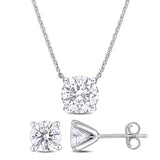 4 CT DEW  Created Moissanite Solitaire Necklace and Stud Earrings Set in Sterling Silver