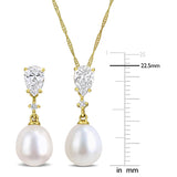 1 3/5 CT TW Lab Grown Diamond and Cultured Freshwater Pearl Pendant Necklace and Earring Set in 14k Yellow Gold