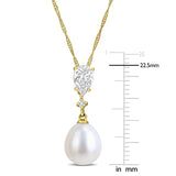 1/2 CT TW Lab Grown Diamond and Cultured Freshwater Pearl Pendant Necklace in 14k Yellow Gold