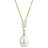 1/2 CT TW Lab Grown Diamond and Cultured Freshwater Pearl Pendant Necklace in 14k Yellow Gold