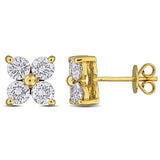 2 CT TW Lab Grown Diamond Floral Stud Earrings in 14k Yellow Gold