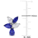 1 CT TW Pear Shaped Lab Grown Diamond and Created Blue Sapphire Earrings in 14k White Gold