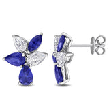 1 CT TW Pear Shaped Lab Grown Diamond and Created Blue Sapphire Earrings in 14k White Gold