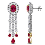 5 2/5 CT TW Lab Grown Diamond and Created Ruby Drop Earrings in 18k Two-Tone Gold