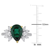 4/5 CT TW Multi Shaped Lab Grown Diamond and Created Emerald Cocktail Ring in 14k White and Yellow Gold