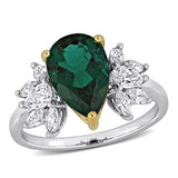 4/5 CT TW Multi Shaped Lab Grown Diamond and Created Emerald Cocktail Ring in 14k White and Yellow Gold
