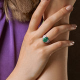 4/5 CT TW Multi Shaped Lab Grown Diamond and Created Emerald Cocktail Ring in 14k White and Yellow Gold
