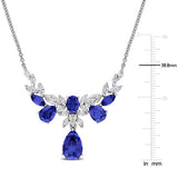 2 CT TW Lab Grown Diamond and Created Blue Sapphire Necklace in 14k White Gold