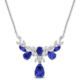 2 CT TW Lab Grown Diamond and Created Blue Sapphire Necklace in 14k White Gold