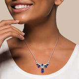 2 CT TW Lab Grown Diamond and Created Blue Sapphire Necklace in 14k White Gold
