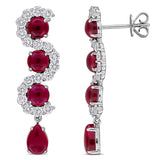 1 4/5 CT TW Lab Grown Diamond and Created Ruby Drop Earrings in 14k White Gold