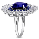 5 7/8 CT TW Lab Grown Diamond and Created Blue Sapphire Cocktail Ring in 14k White Gold