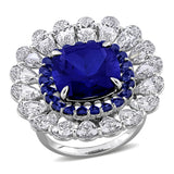 5 7/8 CT TW Lab Grown Diamond and Created Blue Sapphire Cocktail Ring in 14k White Gold