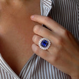 5 7/8 CT TW Lab Grown Diamond and Created Blue Sapphire Cocktail Ring in 14k White Gold