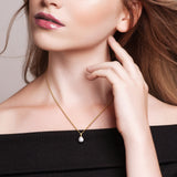 Lab Grown Diamond Accent and Cultured Freshwater Pearl Pendant Necklace in 10k Yellow Gold