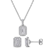 3 CT TW Multi Shaped Lab Grown Diamond Halo Pendant Necklace and Earring Set in Sterling Silver