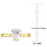 1 CT TW Pear Shaped Lab Grown Diamond Solitaire Engagement Ring in Yellow Plated Sterling Silver