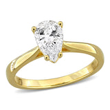 1 CT TW Pear Shaped Lab Grown Diamond Solitaire Engagement Ring in Yellow Plated Sterling Silver