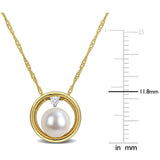 Lab Grown Diamond Accent and Cultured Freshwater Pearl Open Circle Pendant Necklace in 10k Two-Tone Gold