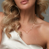 1 CT TW Lab Grown Diamond and Cultured Freshwater Pearl Station Necklace in Sterling Silver