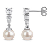 4/5 CT TW Lab Grown Diamond and Cultured Freshwater Pearl Graduated Drop Earrings in Sterling Silver