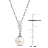 3/8 CT TW Lab Grown Diamond and Cultured Freshwater Pearl Drop Pendant Necklace in Sterling Silver