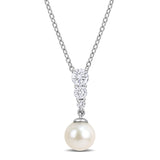 3/8 CT TW Lab Grown Diamond and Cultured Freshwater Pearl Drop Pendant Necklace in Sterling Silver