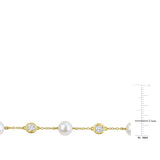 1 CT TW Lab Grown Diamond and Cultured Freshwater Pearl Station Bracelet in Yellow Plated Sterling Silver