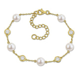 1 CT TW Lab Grown Diamond and Cultured Freshwater Pearl Station Bracelet in Yellow Plated Sterling Silver