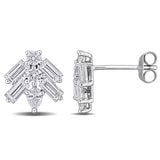 1 5/8 CT TW Multi Shaped Lab Grown Diamond Cluster Stud Earrings in 14k White Gold