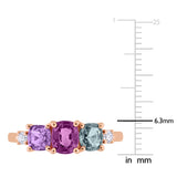 1/10 CT TW Lab Grown Diamond and Multi-Color Spinel 3-Stone Ring in Rose Plated Sterling Silver