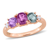 1/10 CT TW Lab Grown Diamond and Multi-Color Spinel 3-Stone Ring in Rose Plated Sterling Silver