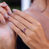 1/10 CT TW Lab Grown Diamond and Multi-Color Spinel 3-Stone Ring in Rose Plated Sterling Silver