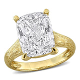 6 CT TW Cushion Cut Lab Grown Diamond Textured Band Engagement Ring in 14k Yellow Gold