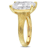 8 CT TW Cushion Cut Lab Grown Solitaire Textured Band Engagement Ring in 14k Yellow Gold