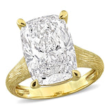 8 CT TW Cushion Cut Lab Grown Solitaire Textured Band Engagement Ring in 14k Yellow Gold