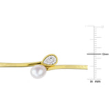 3/4 CT TW Pear Shaped Lab Grown Diamond and Cultured Freshwater Pearl Bangle in Yellow Plated Sterling Silver