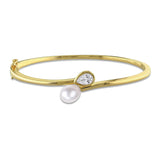 3/4 CT TW Pear Shaped Lab Grown Diamond and Cultured Freshwater Pearl Bangle in Yellow Plated Sterling Silver