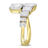 3 1/5 CT TW Emerald Cut Lab Grown Diamond Graduated Ring in 14k White and Yellow Gold