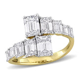 3 1/5 CT TW Emerald Cut Lab Grown Diamond Graduated Ring in 14k White and Yellow Gold