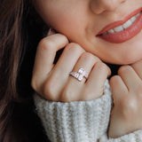 3 1/5 CT TW Emerald Cut Lab Grown Diamond Graduated Ring in 14k White and Yellow Gold