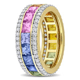 4/5 CT TW Lab-Grown Diamond and Multi Color Sapphire Ring in 10k Yellow Gold