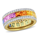 4/5 CT TW Lab-Grown Diamond and Multi Color Sapphire Ring in 10k Yellow Gold