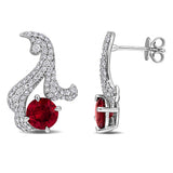 Lab Grown Diamond and Garnet Earrings in 14k White Gold