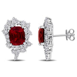 Lab Grown Diamond and Garnet Earrings in 14k White Gold