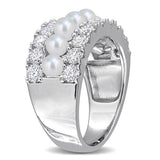 1 4/5 CT TW Lab Grown Diamond and Cultured Freshwater Pearl Multi Row Ring in Sterling Silver